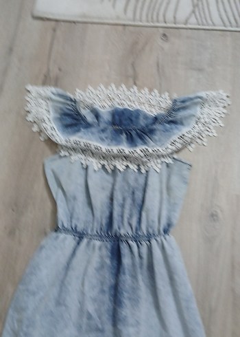 Mavi Straplez Nakışlı Denim Elbise - Görsel 2