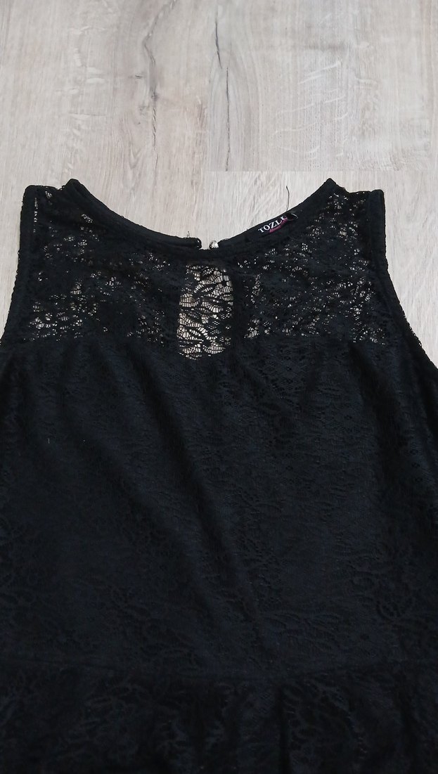 Siyah Dantelli V Yaka Mini Elbise - Görsel 2