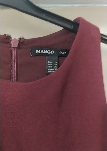 Mango Bordo Yüksek Yakalı Kolsuz Elbise
