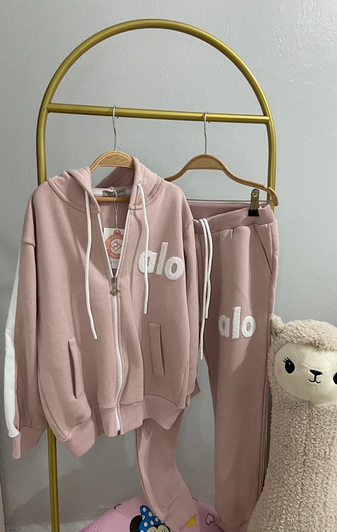 Kızlar için Pembe Kapüşonlu Rahat Eşofman Takımı 8-12 yaş - Görsel 2