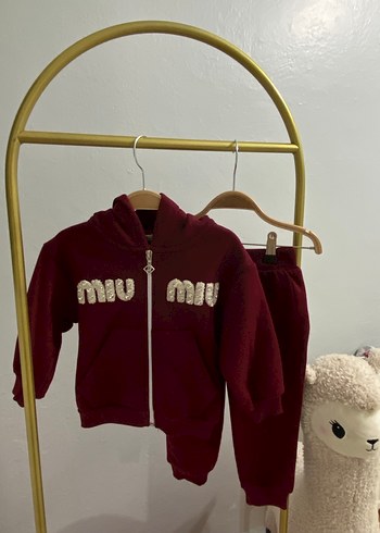 Bordo Nakışlı Kapüşonlu Kız Eşofman Takımı 2-5 yaş - Görsel 2