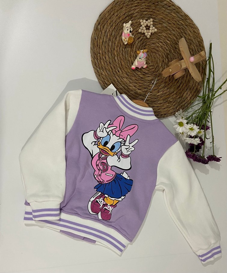 Kız Çocuk Mor Baskılı Pamuklu Ceket 4-12 yaş - Görsel 2