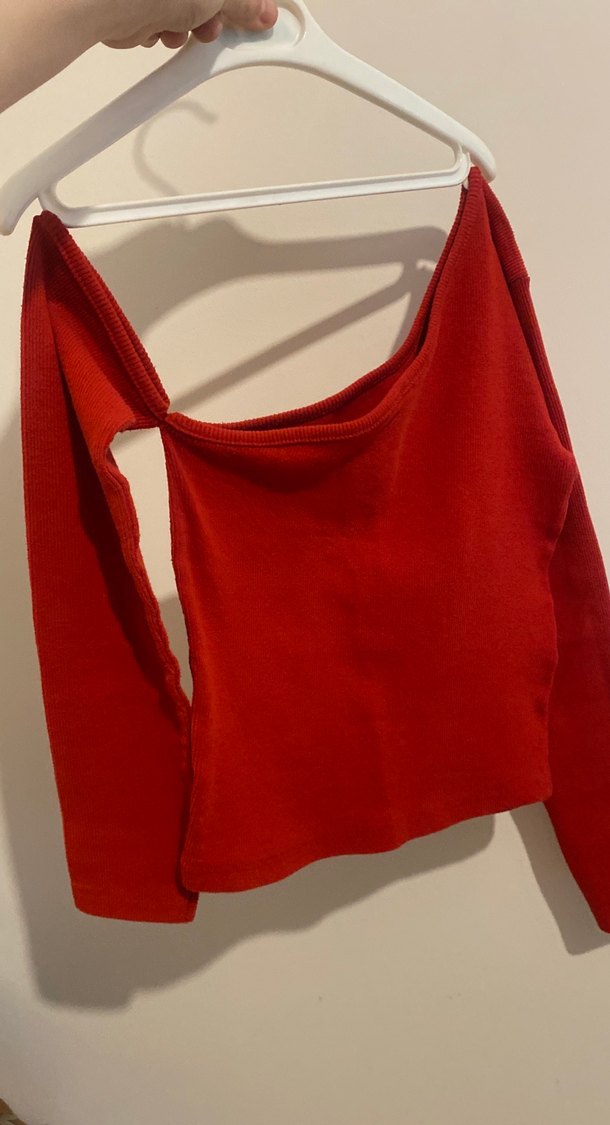 Kırmızı Uzun Kollu Triko Kadın Kazak - Görsel 4