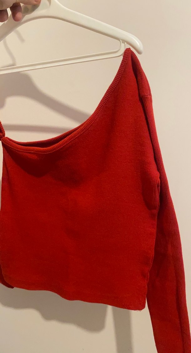 Kırmızı Uzun Kollu Triko Kadın Kazak - Görsel 5