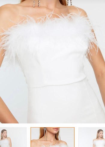 Tüylü Straplez Uzun Nikah Elbise - Görsel 3