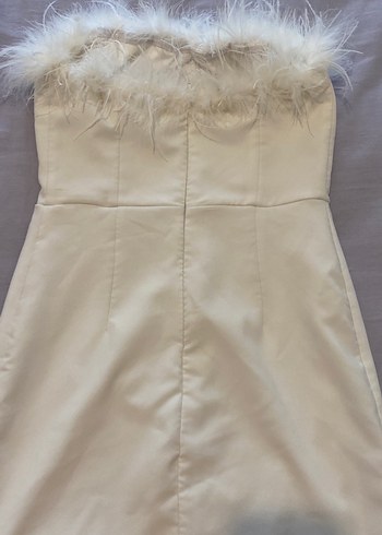 Tüylü Straplez Uzun Nikah Elbise - Görsel 10