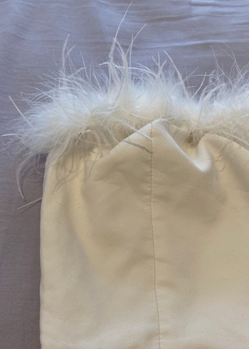 Tüylü Straplez Uzun Nikah Elbise - Görsel 6