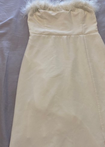 Tüylü Straplez Uzun Nikah Elbise - Görsel 8