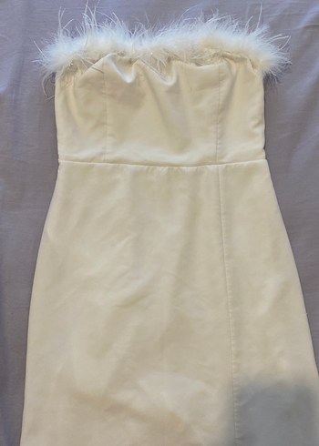 Tüylü Straplez Uzun Nikah Elbise - Görsel 5