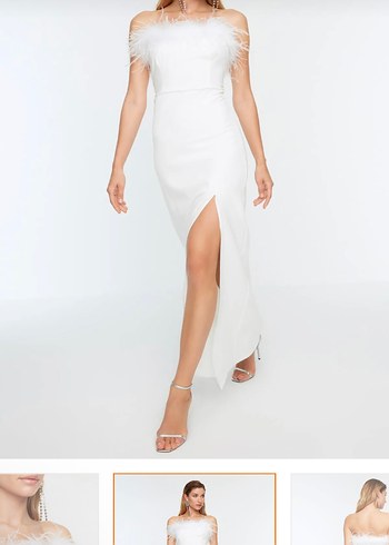 Tüylü Straplez Uzun Nikah Elbise - Görsel 15