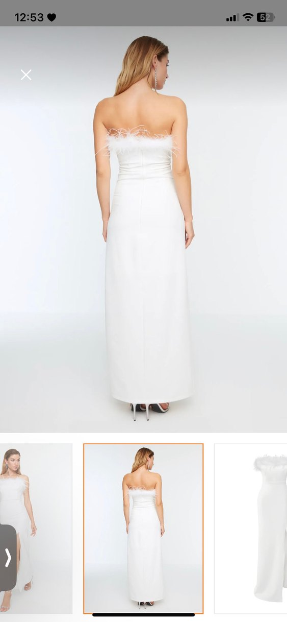 Tüylü Straplez Uzun Nikah Elbise - Görsel 4