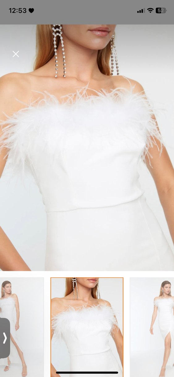 Tüylü Straplez Uzun Nikah Elbise - Görsel 3