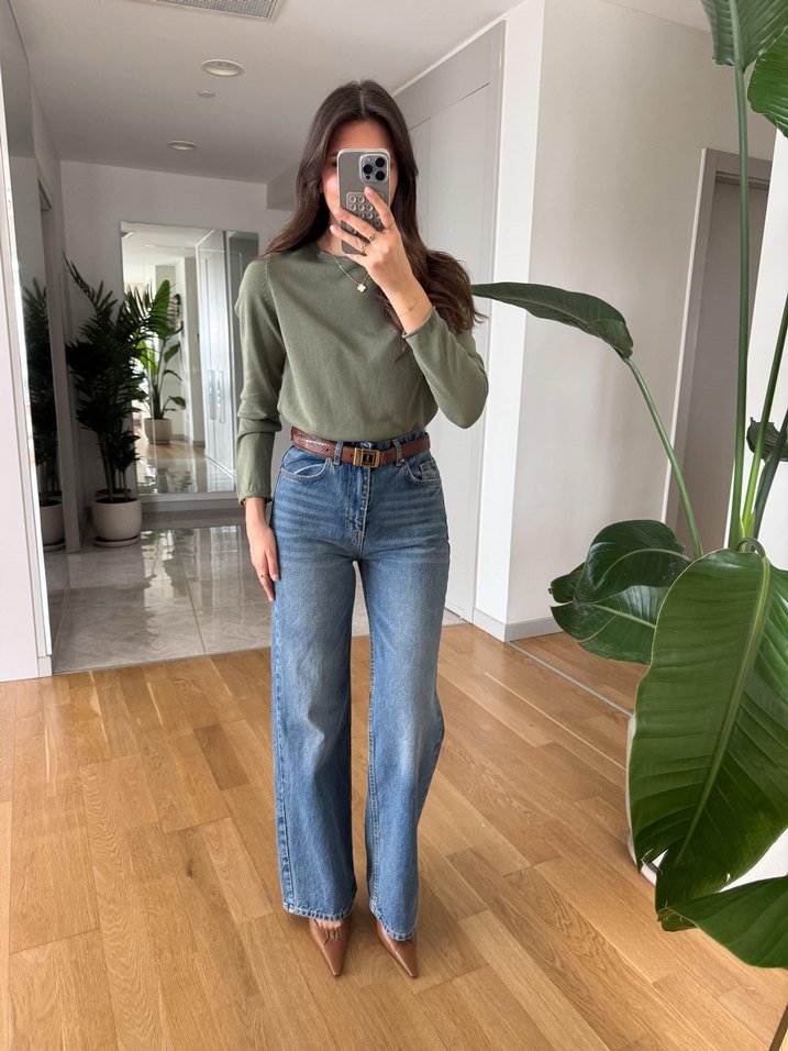 Gri Bol Kesim Midi Kot Pantolon - Görsel 2