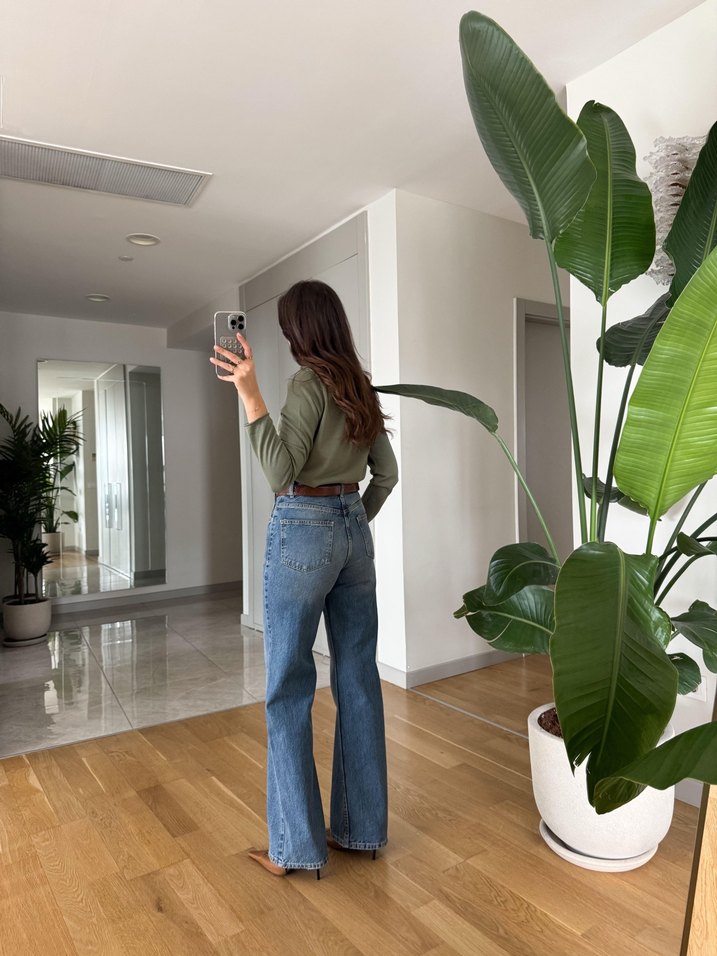 Gri Bol Kesim Midi Kot Pantolon - Görsel 4