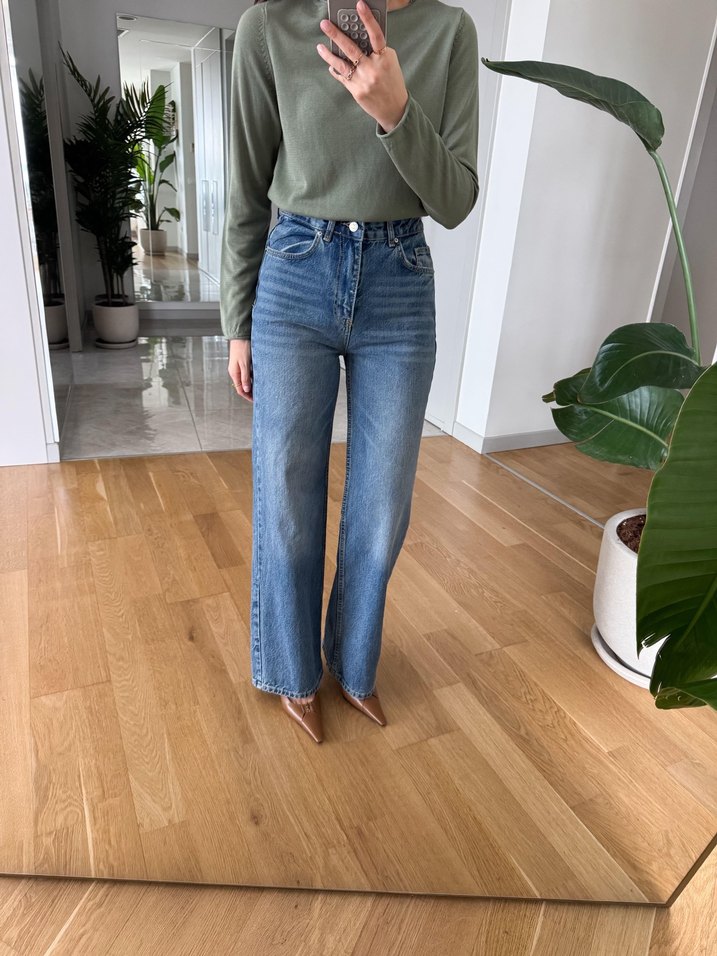 Gri Bol Kesim Midi Kot Pantolon - Görsel 3