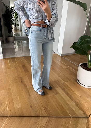 Zara Mavi Jean Düğmeli Bol Kesim Jean - Görsel 2