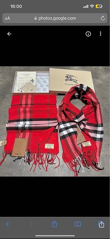 Burberry Bej ve kırmızı burberry sal