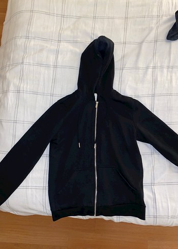 Siyah Fermuarlı Kadın Kapüşonlu Sweatshirt - Görsel 2