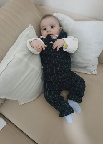 Gri Çizgili Bebek Yelekli Takım - Görsel 2