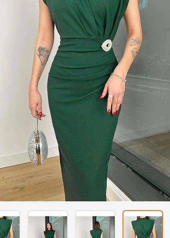 Kadın Yeşil Uzun Kalem Elbise - Görsel 2