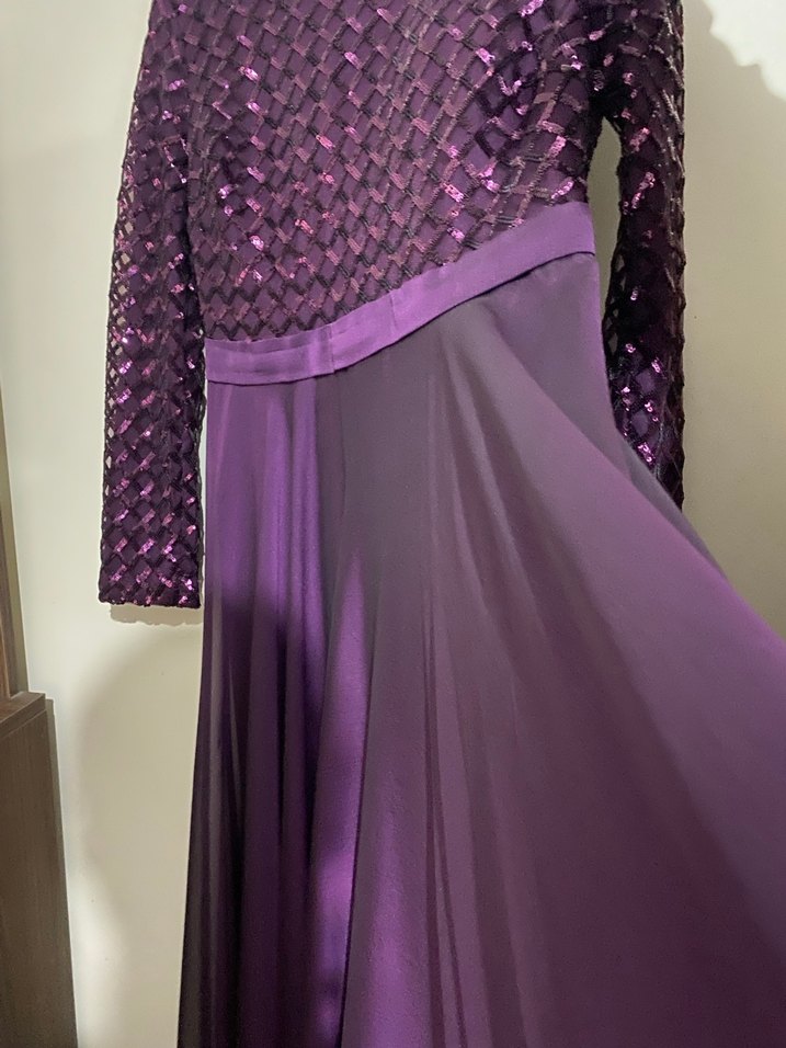 Mor Uzun Kollu Piliseli Abiye Elbise - Görsel 2