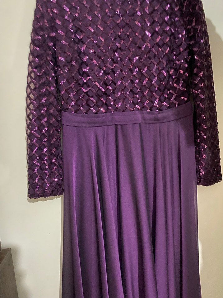 Mor Uzun Kollu Piliseli Abiye Elbise - Görsel 4