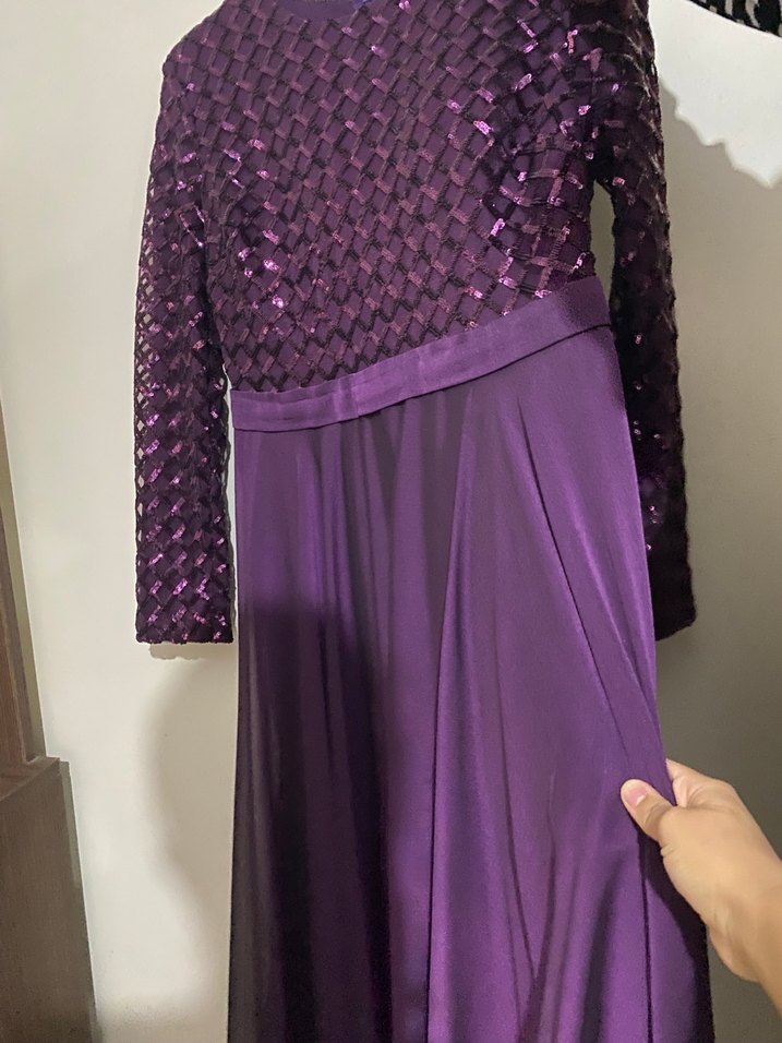 Mor Uzun Kollu Piliseli Abiye Elbise - Görsel 3