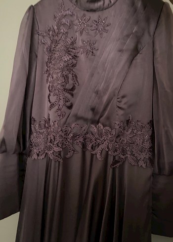 Mor Drapeli Uzun Kollu Vintage Abiye Elbise - Görsel 3