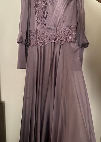 Mor Drapeli Uzun Kollu Vintage Abiye Elbise - Görsel 4