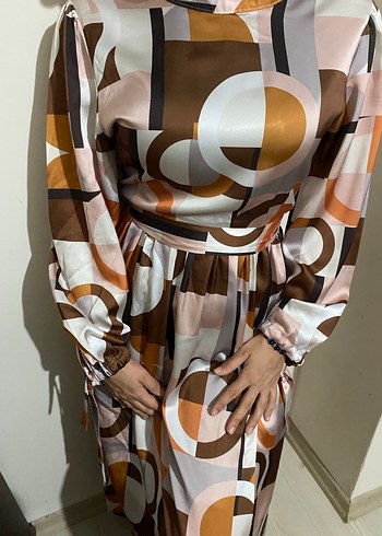 Çok Renkli Uzun Drapeli Kadın Elbise - Görsel 5