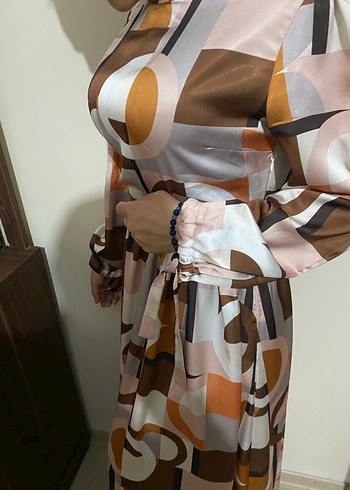 Çok Renkli Uzun Drapeli Kadın Elbise - Görsel 4