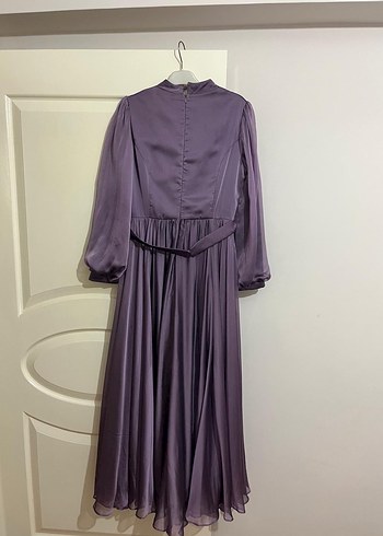 Mor Uzun Kollu Drapeli Abiye Elbise - Görsel 2