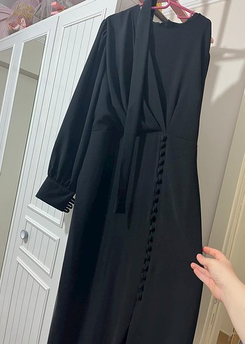 Siyah Uzun Drapeli Kadın Elbise - Görsel 2