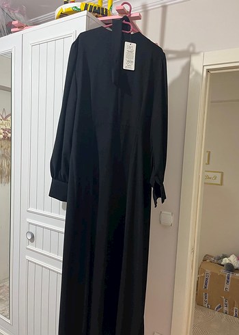 Siyah Uzun Drapeli Kadın Elbise - Görsel 3