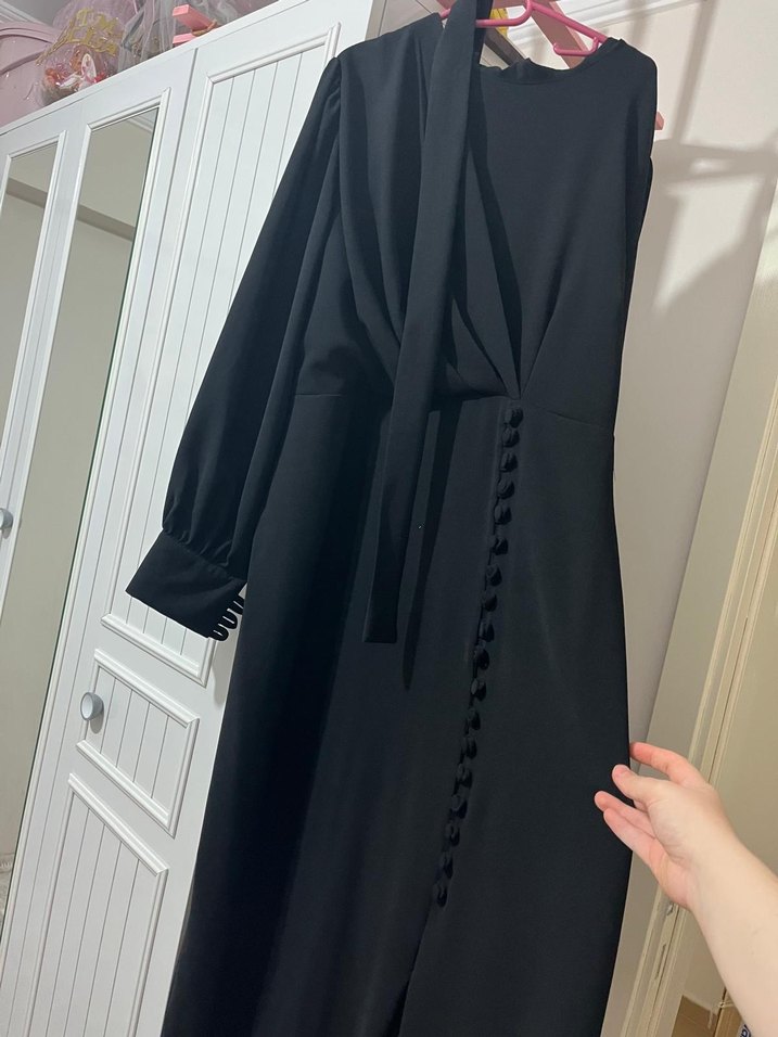 Siyah Uzun Drapeli Kadın Elbise - Görsel 2