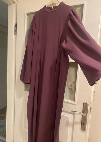 Mor Uzun Kollu Drapeli Kadın Elbise - Görsel 4