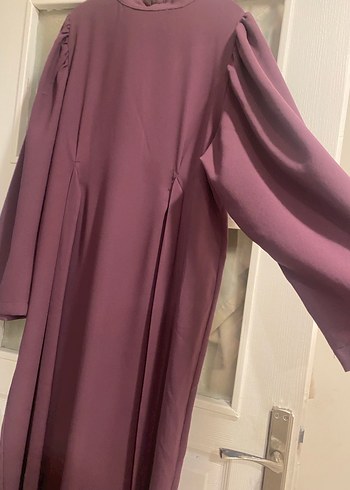 Mor Uzun Kollu Drapeli Kadın Elbise - Görsel 5