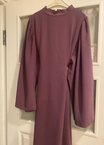 Mor Uzun Kollu Drapeli Kadın Elbise - Görsel 2