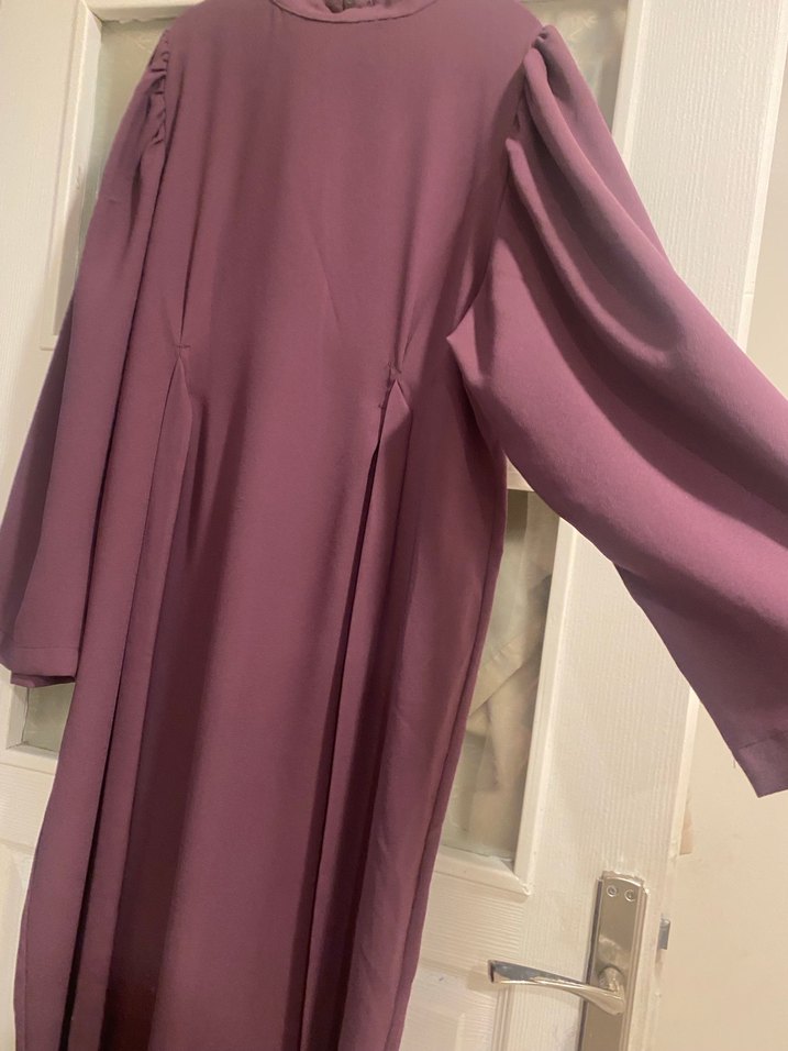 Mor Uzun Kollu Drapeli Kadın Elbise - Görsel 5
