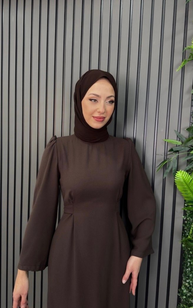 Mor Uzun Kollu Drapeli Kadın Elbise - Görsel 3