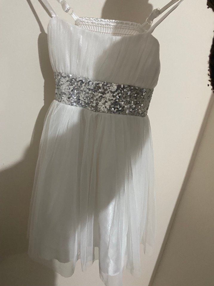 Gri Payet Detaylı Beyaz Mini Gelinlik - Görsel 3