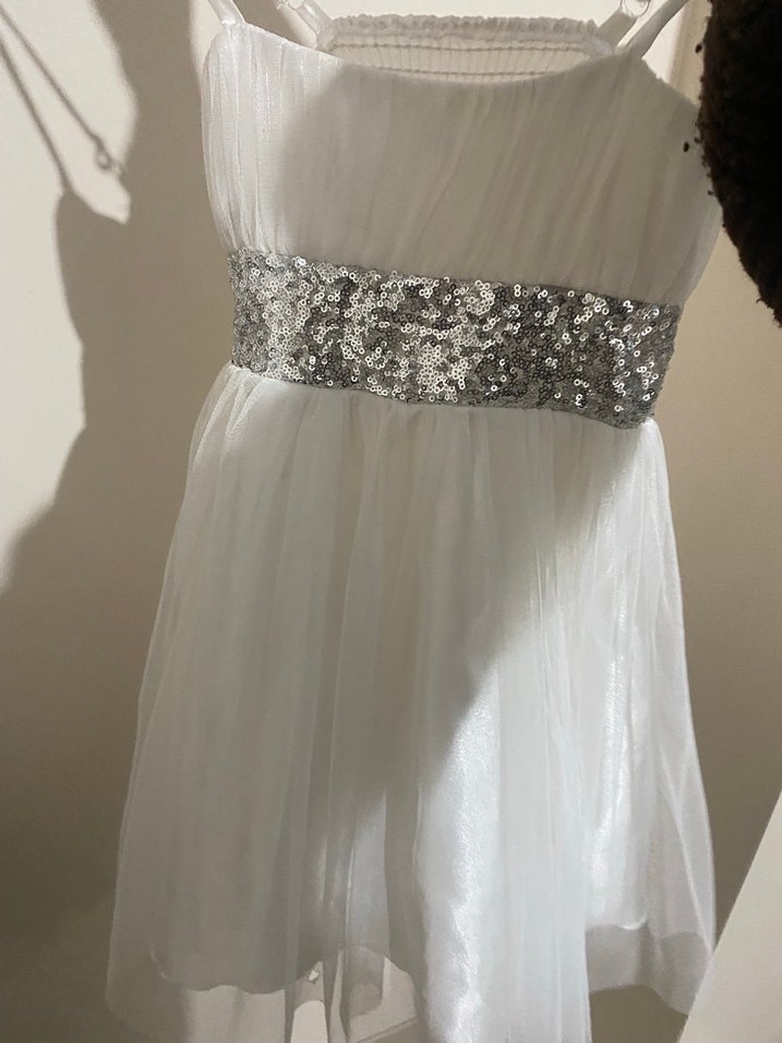Gri Payet Detaylı Beyaz Mini Gelinlik - Görsel 4