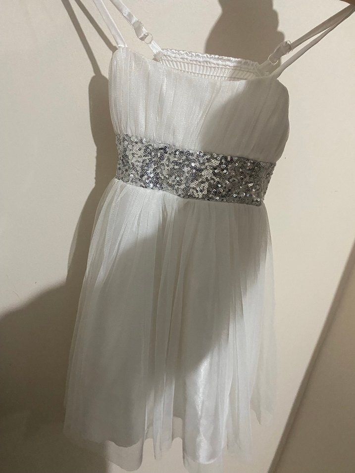 Gri Payet Detaylı Beyaz Mini Gelinlik - Görsel 2