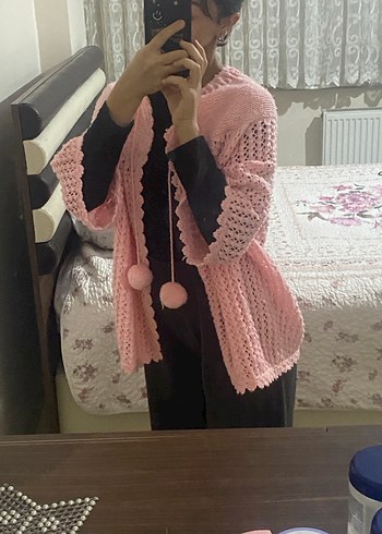 Pembe Bohem Örgü Kız Hırka - Görsel 2