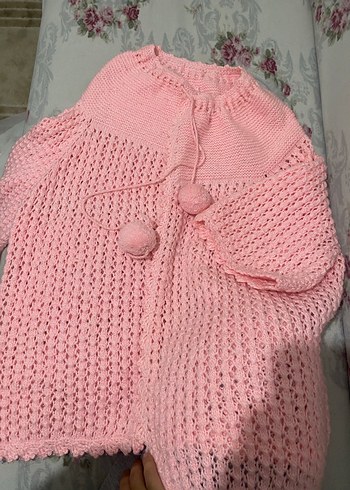 Pembe Bohem Örgü Kız Hırka - Görsel 4