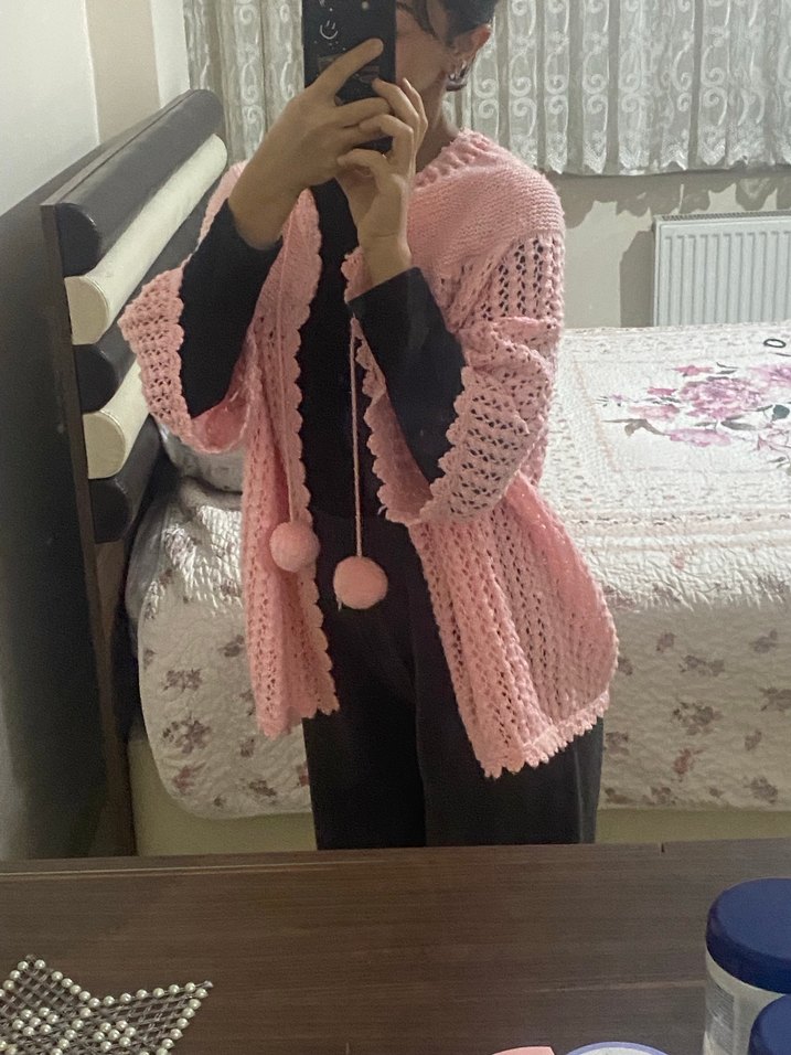 Pembe Bohem Örgü Kız Hırka - Görsel 2