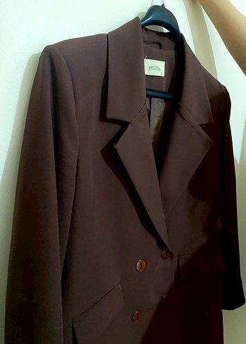 Kahverengi Kadın Düğmeli Midi Blazer - Görsel 3