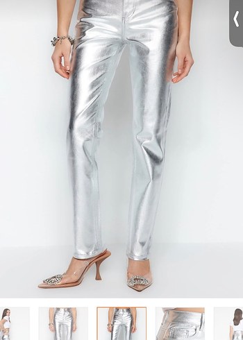 Kadın Gri Metalik Midi Jean Pantolon - Görsel 4