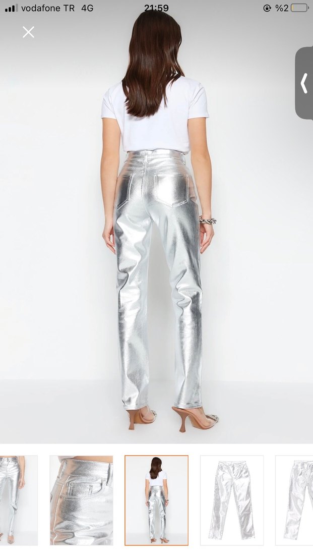 Kadın Gri Metalik Midi Jean Pantolon - Görsel 5