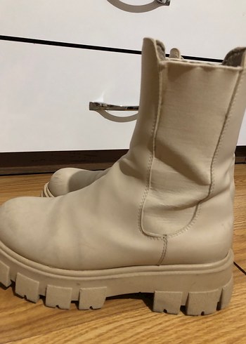 Bej Kadın Platform Topuklu Botlar - Görsel 4